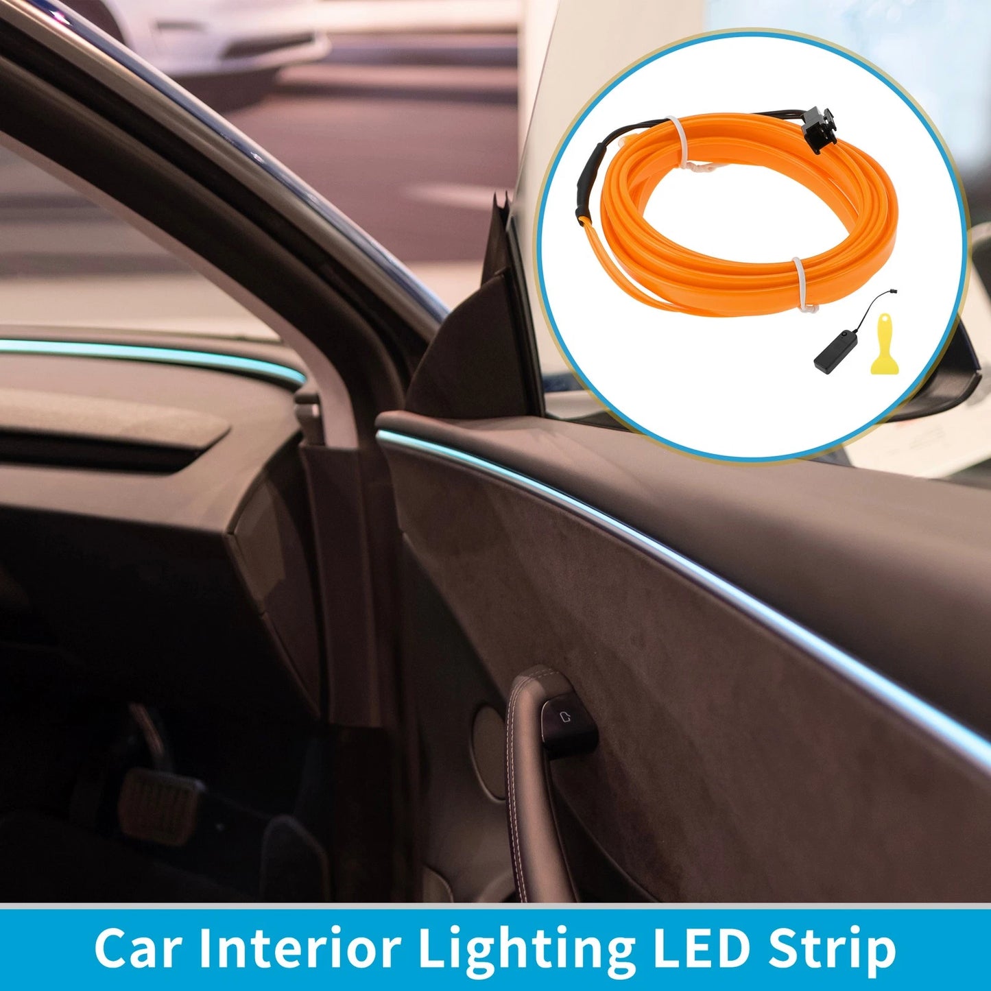 2m LED Strip Neon Wire for Car Interior Decoration (Battery Box 3V)