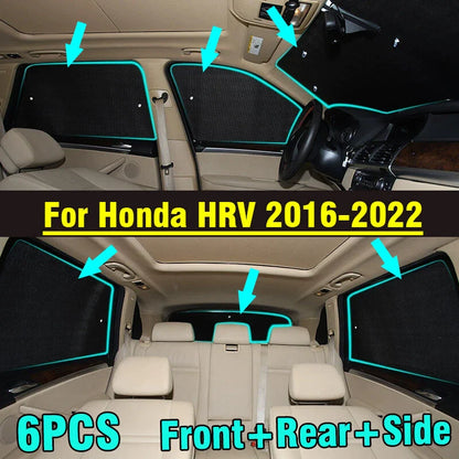 6x Front Side Rear Window Windshield Privacy Sunshade for Honda HR-V (2016–2022)