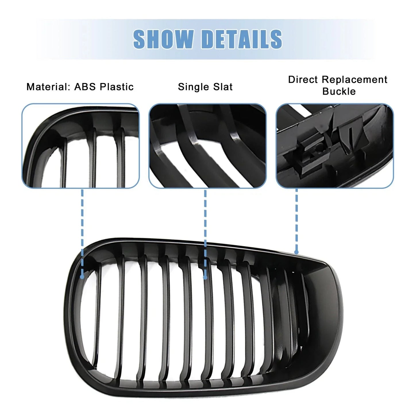 Front Upper Hood Bumper Grille Grill Pair for BMW 335i Signal Slat Matte Black