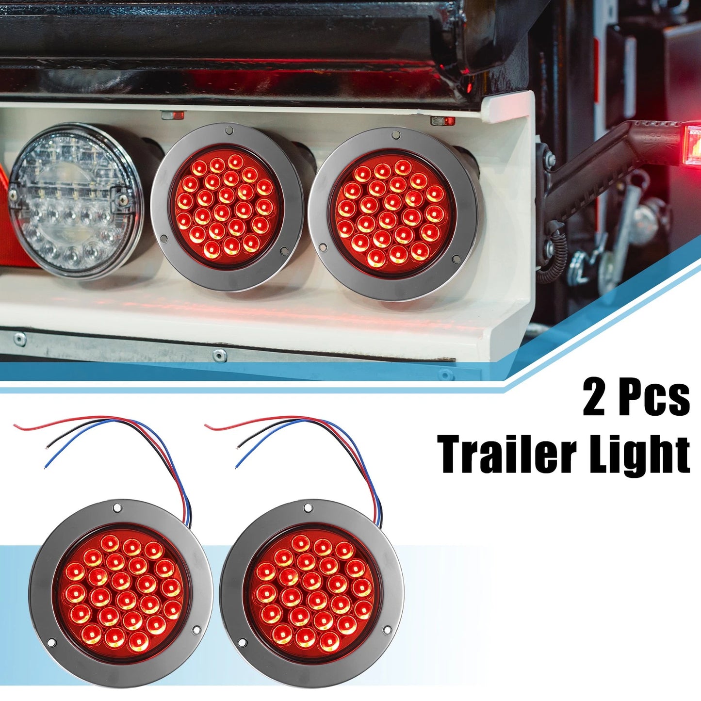 Set of 2 Trailer Light 24 LED Waterproof 4" for Truck Van Lorry Camper