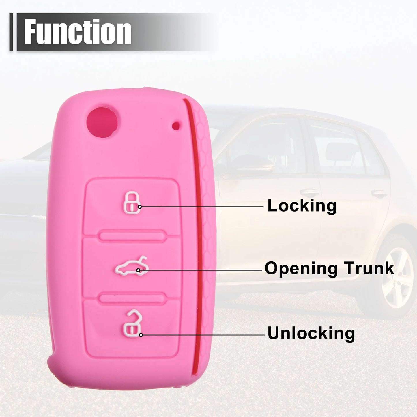 Pink Silicone Key Fob Shell for Volkswagen GTI CC (2010–2017)
