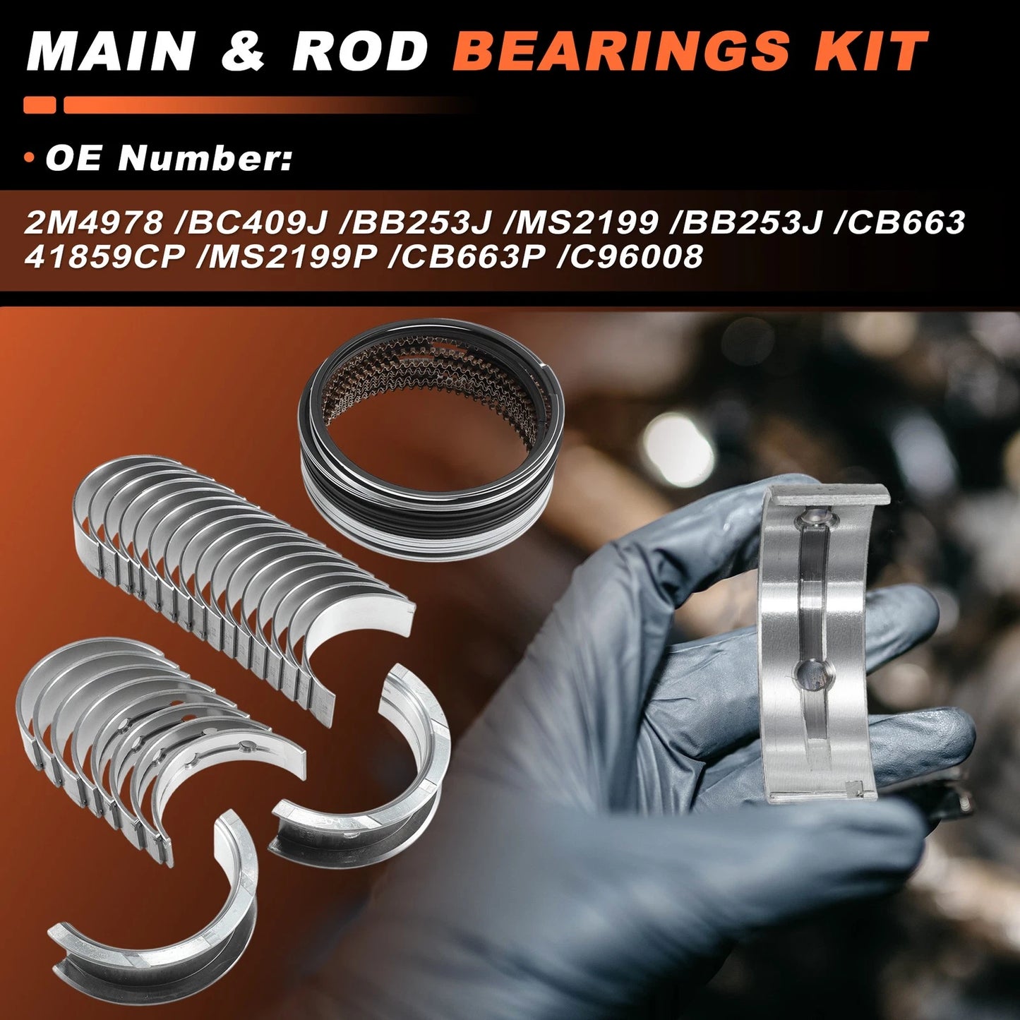 Main and Rod Bearing Set with Piston Rings for GMC Chevy LS Gen III IV (1997–2013)