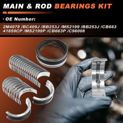 Main and Rod Bearing Set with Piston Rings for GMC Chevy LS Gen III IV (1997–2013)