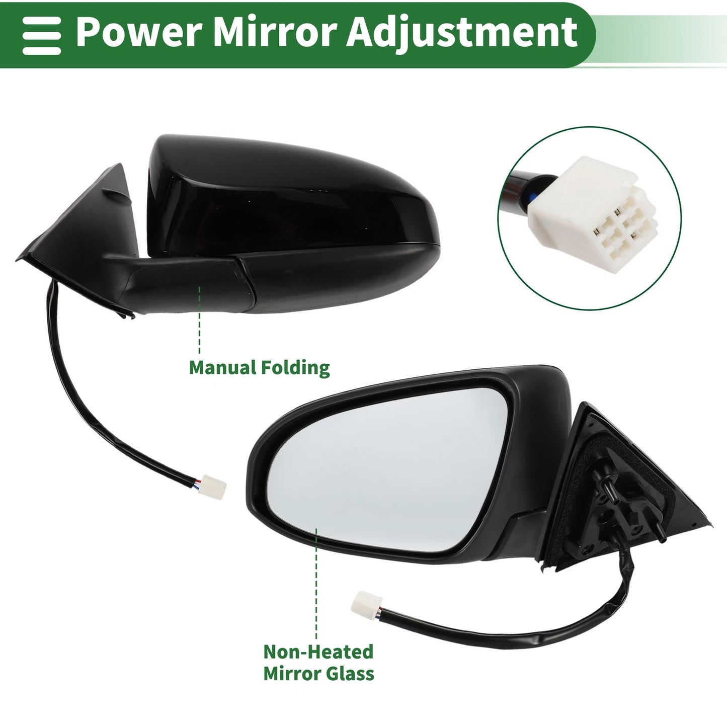 Left Door Mirror for Toyota Camry (Manual Folding, Gloss Black)