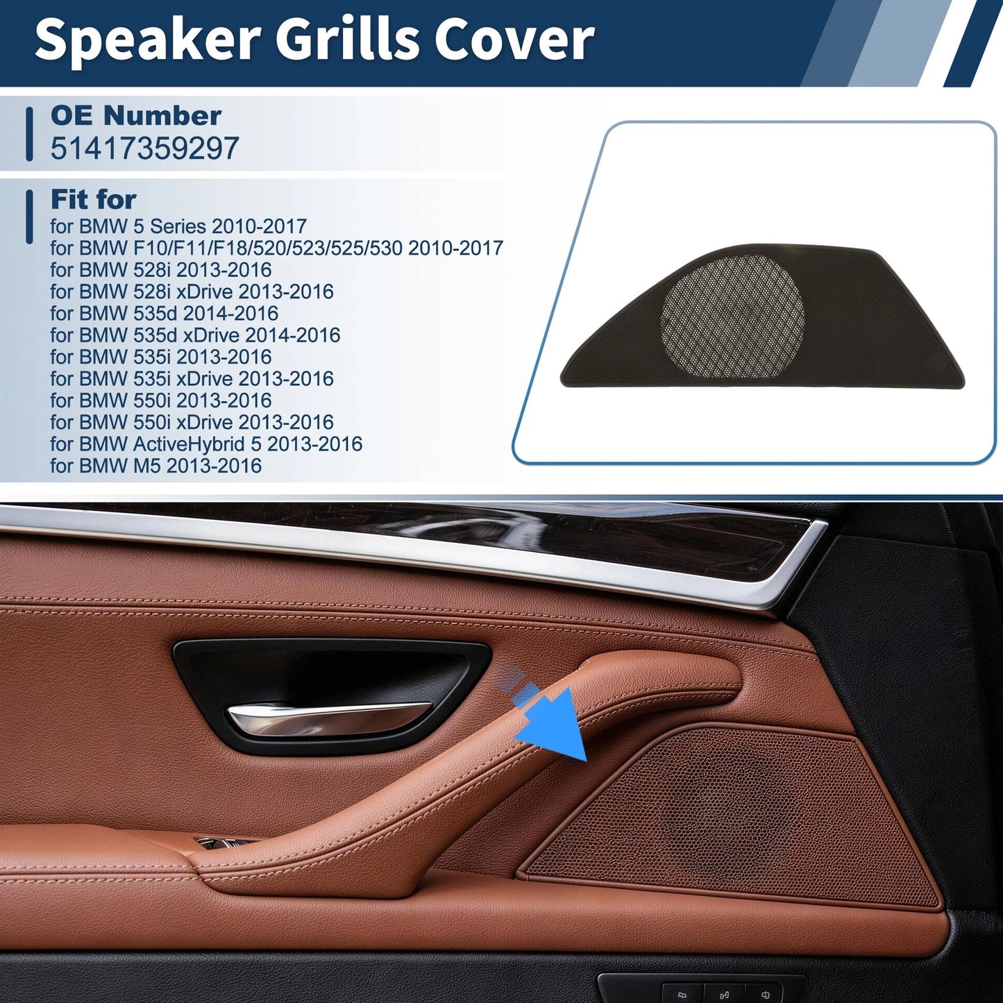 Speaker Grills Cover for BMW 5 Series (2010–2017) Left Door Plastic Mocha