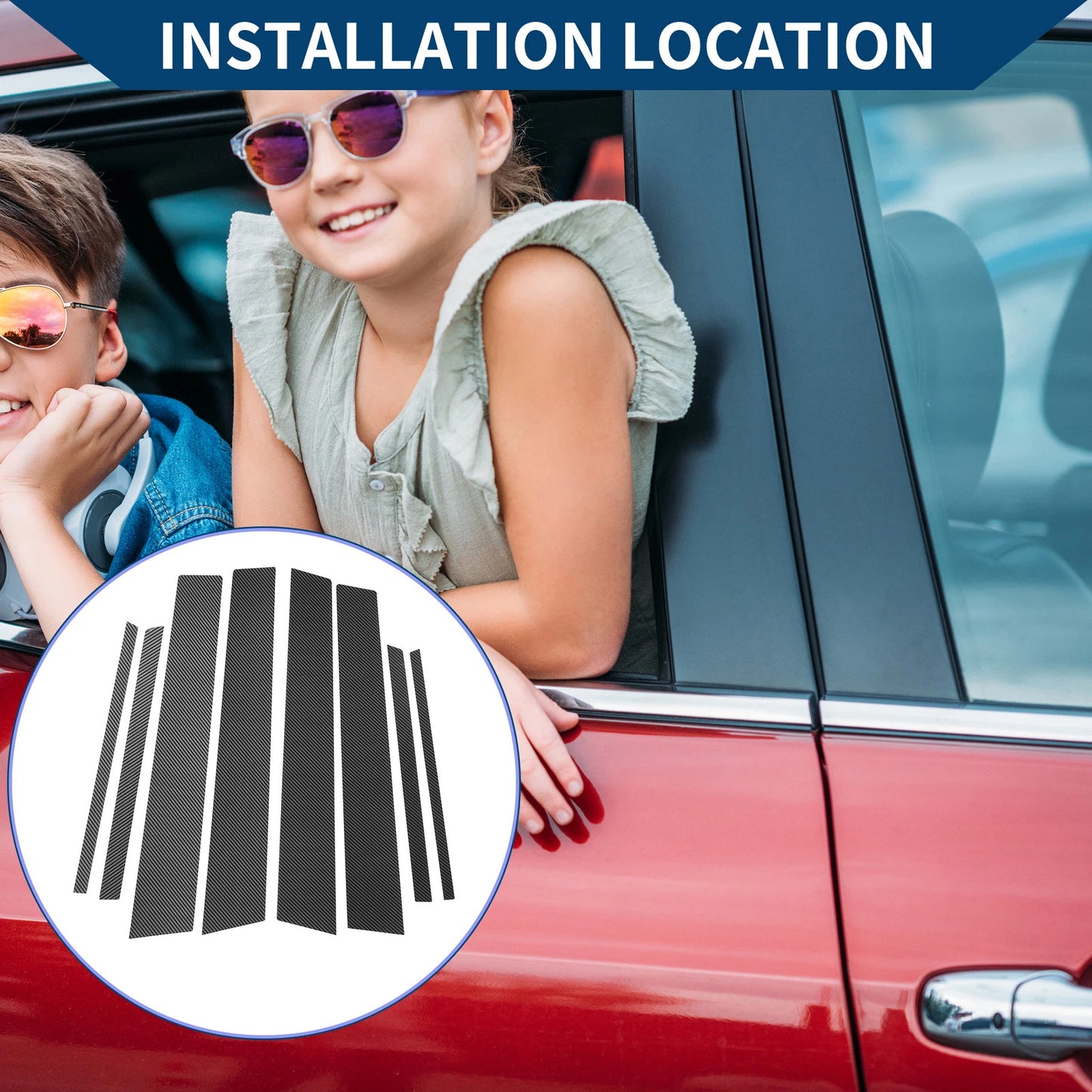 Set of 8 Car Pillar Window Trim Covers for Toyota RAV4 (2013–2018) Black Carbon Fiber
