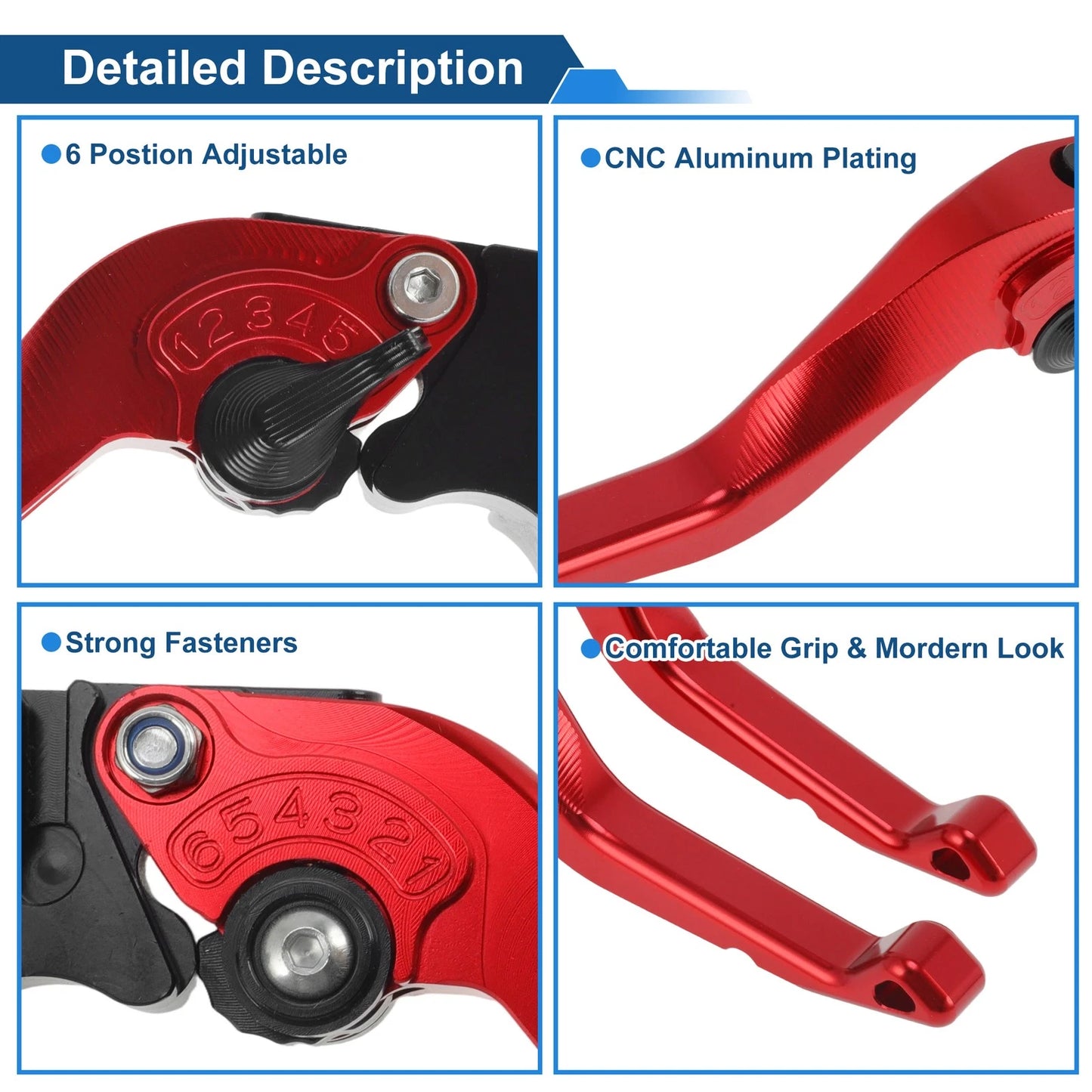 Short Brake Clutch Levers for Yamaha Tenere 700 (2019–2025) Red 1 Pair