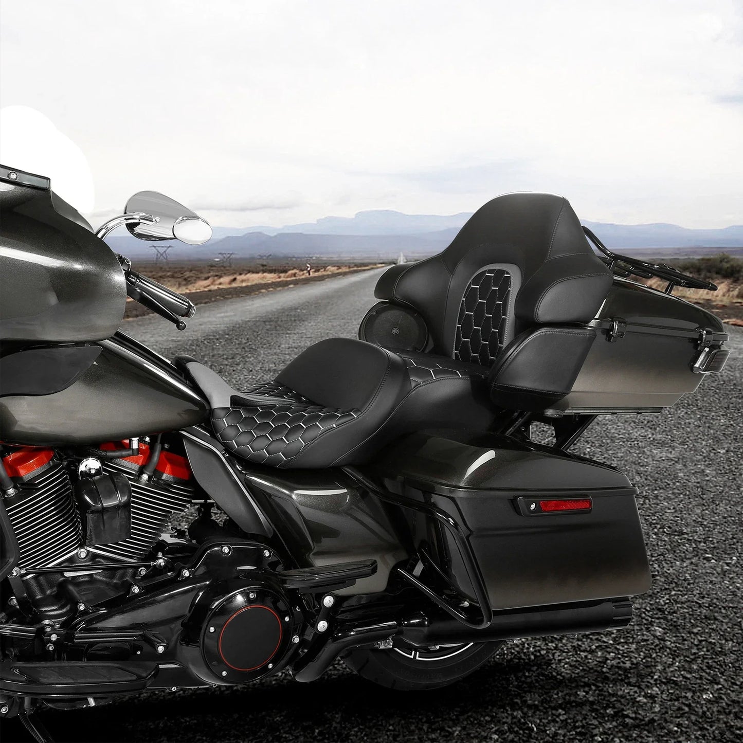 Backrest Black Grey Seat for Harley Touring (2014 - 2023)