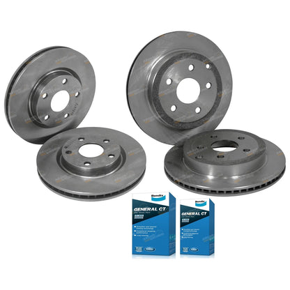 Set of 4 Disc Brake Rotors + Bendix GCT Pads for Holden Commodore VE (2006–2013)