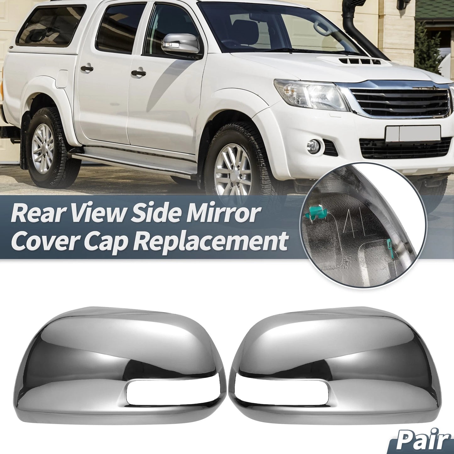 Pair Rearview Mirror Cover Cap Chrome for Toyota Hilux Vigo (2012–2014)