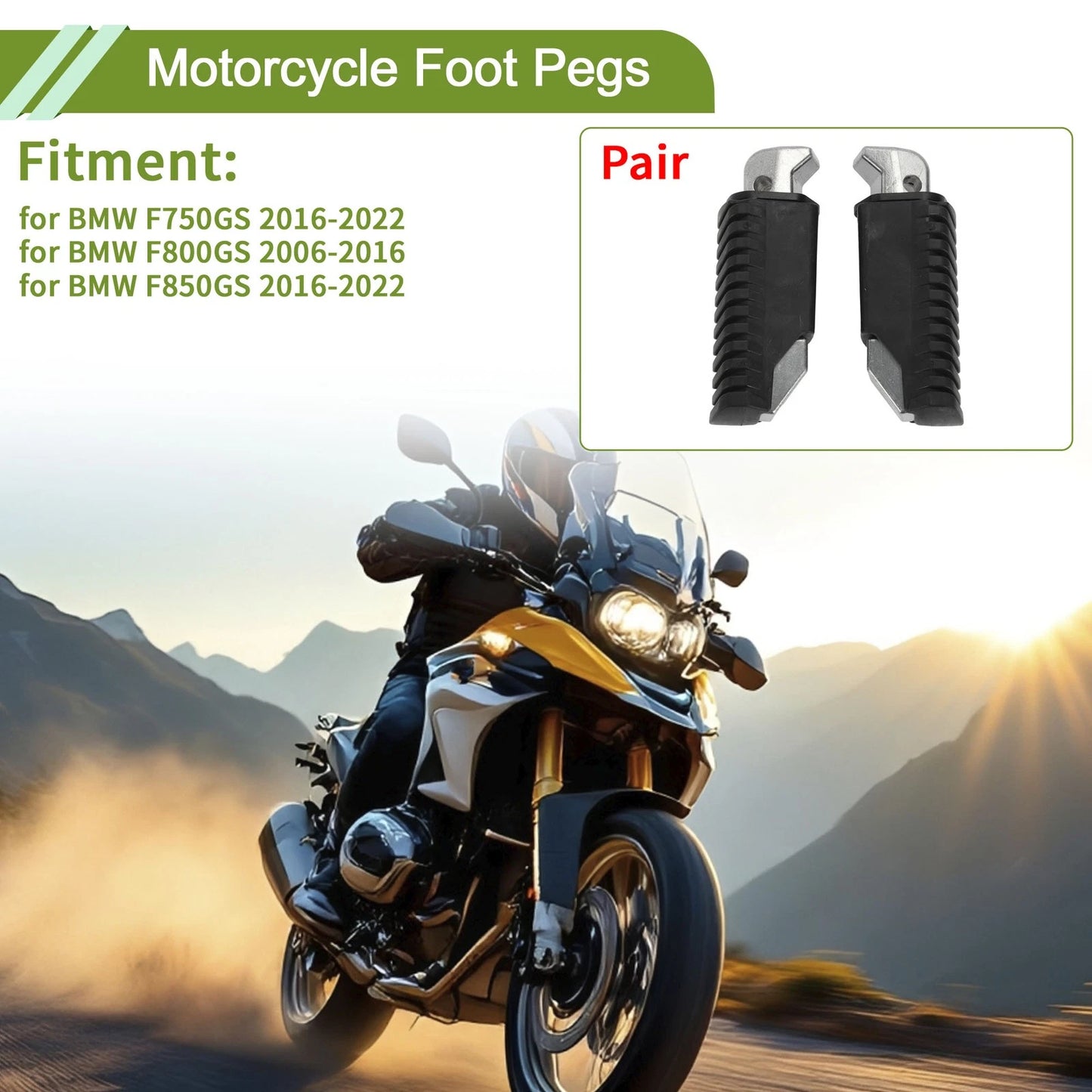 Motorcycle Foot Pegs for BMW F750GS (2016–2022) Rubber Black 1 Pair