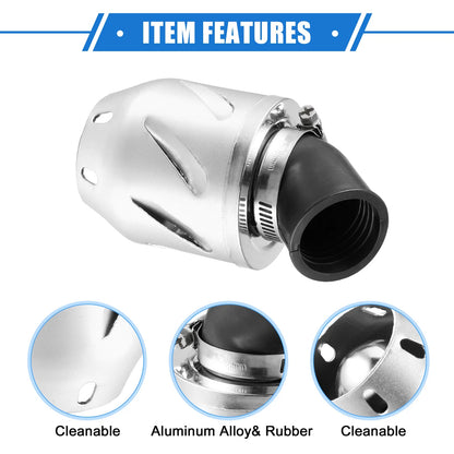 Air Filter for Universal Motorcycle (35mm ID, 140x70mm) Aluminum Alloy Silver Tone