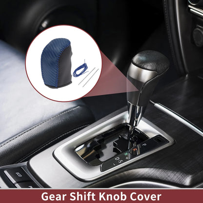 1 Pc Gear Shift Knob Cover for Hyundai Sonata (2011–2014) Black Blue Faux Leather