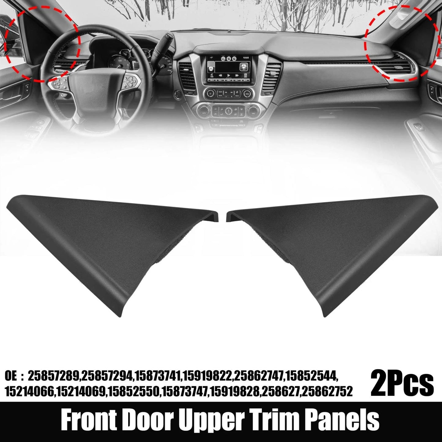 2 x Front Door Upper Trim Panels for Chevy Silverado & GMC Sierra