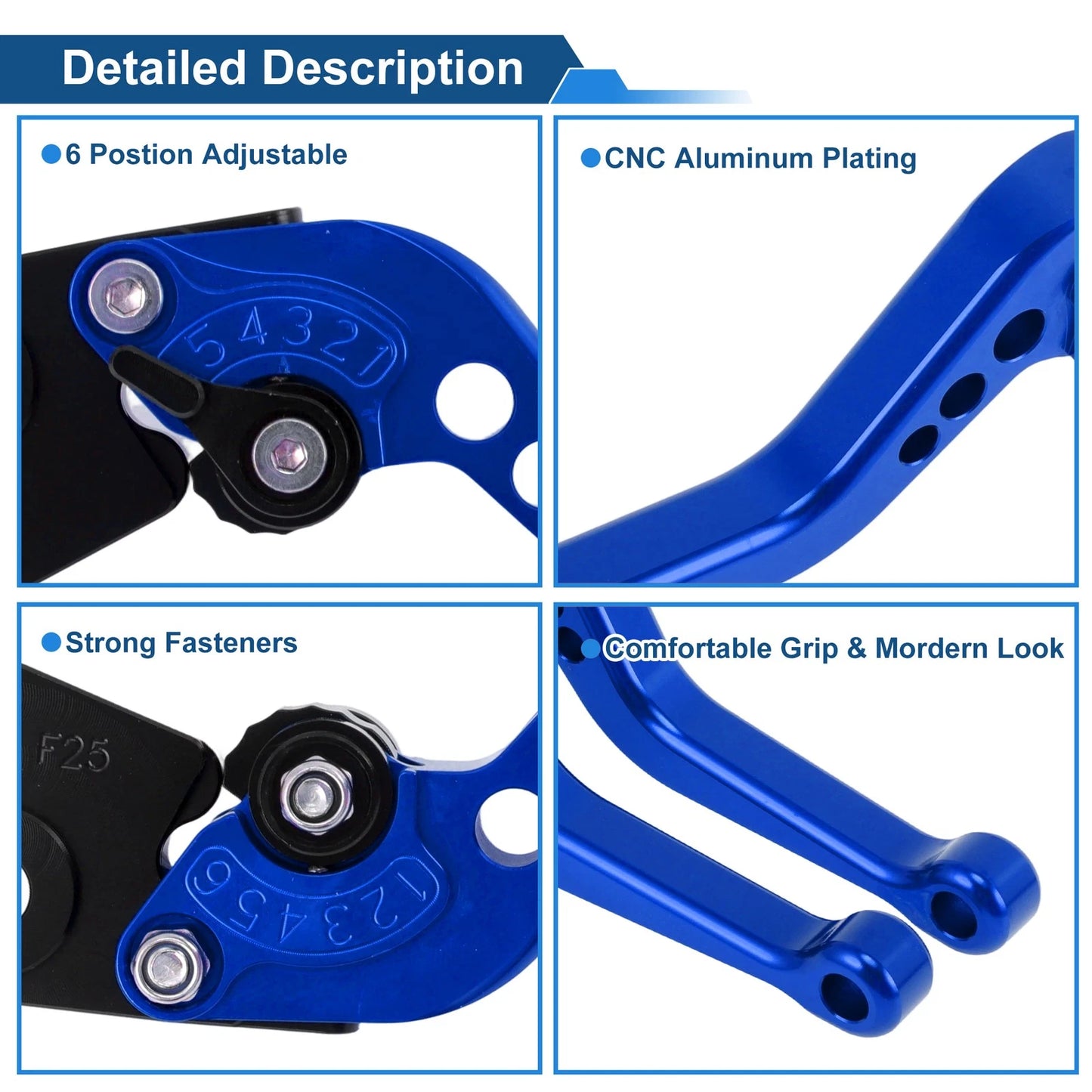 6 Position Adjustable Brake Clutch Levers for Kawasaki Ninja 400R (2011) Blue