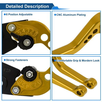6 Position Adjustable Brake Clutch Levers for Kawasaki Ninja 400R (2011) Gold