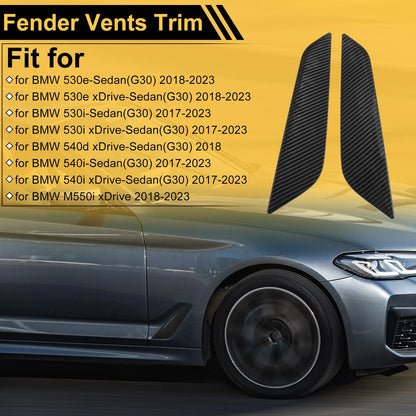 Set of 2 Air Flow Fender Vent Cover Trim for BMW 530e Sedan (G30) Carbon Fiber Black