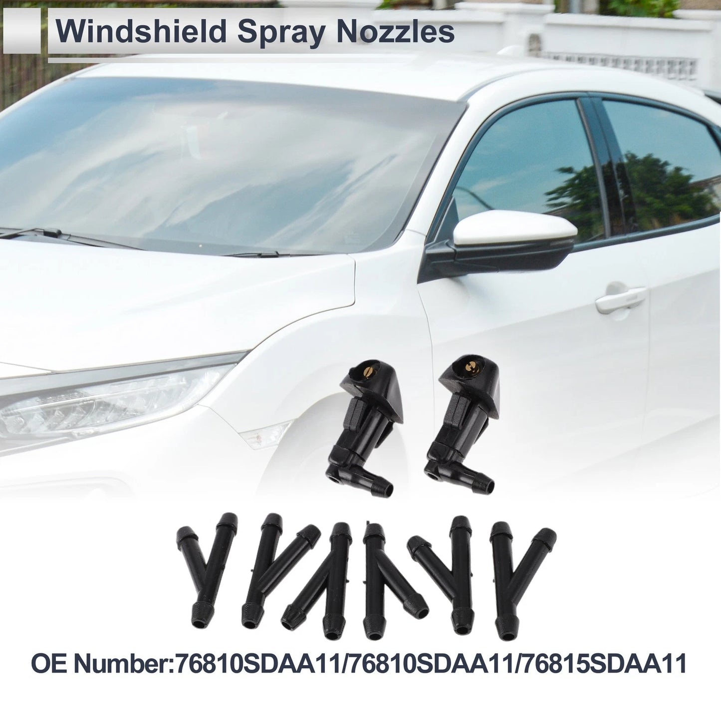 Washer Nozzle Set of 6 w/ Hose Connector for Honda (No. 76810SDAA11)