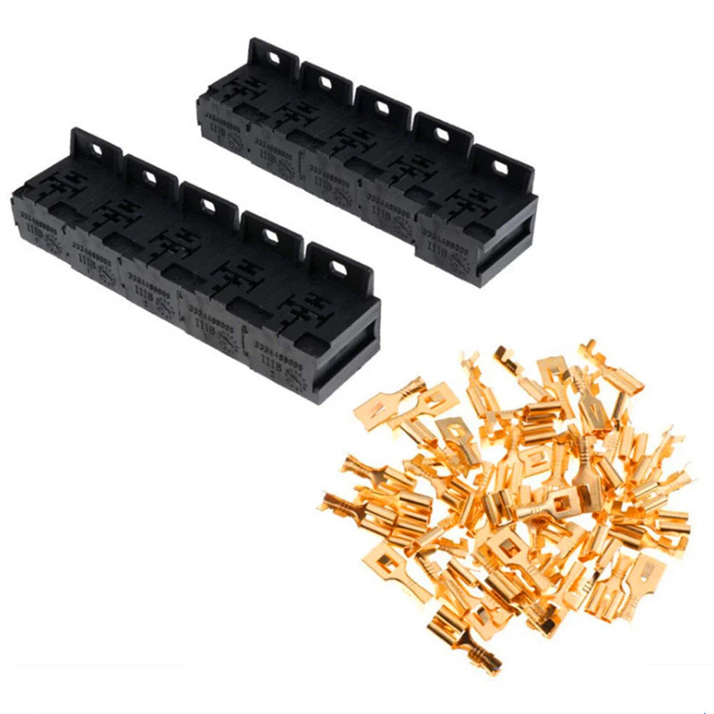 10 x 5Pin Relay Socket Connectors w/ 50 x 6.3mm Terminals for 12V/24V Systems