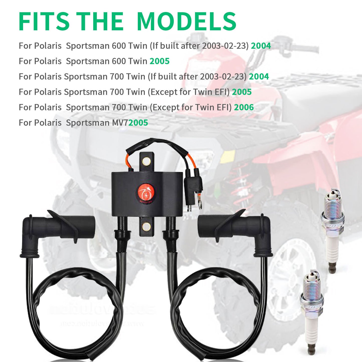 Ignition Coil Spark Plug & Cap for Polaris Sportsman 600 700 (2002–2006)