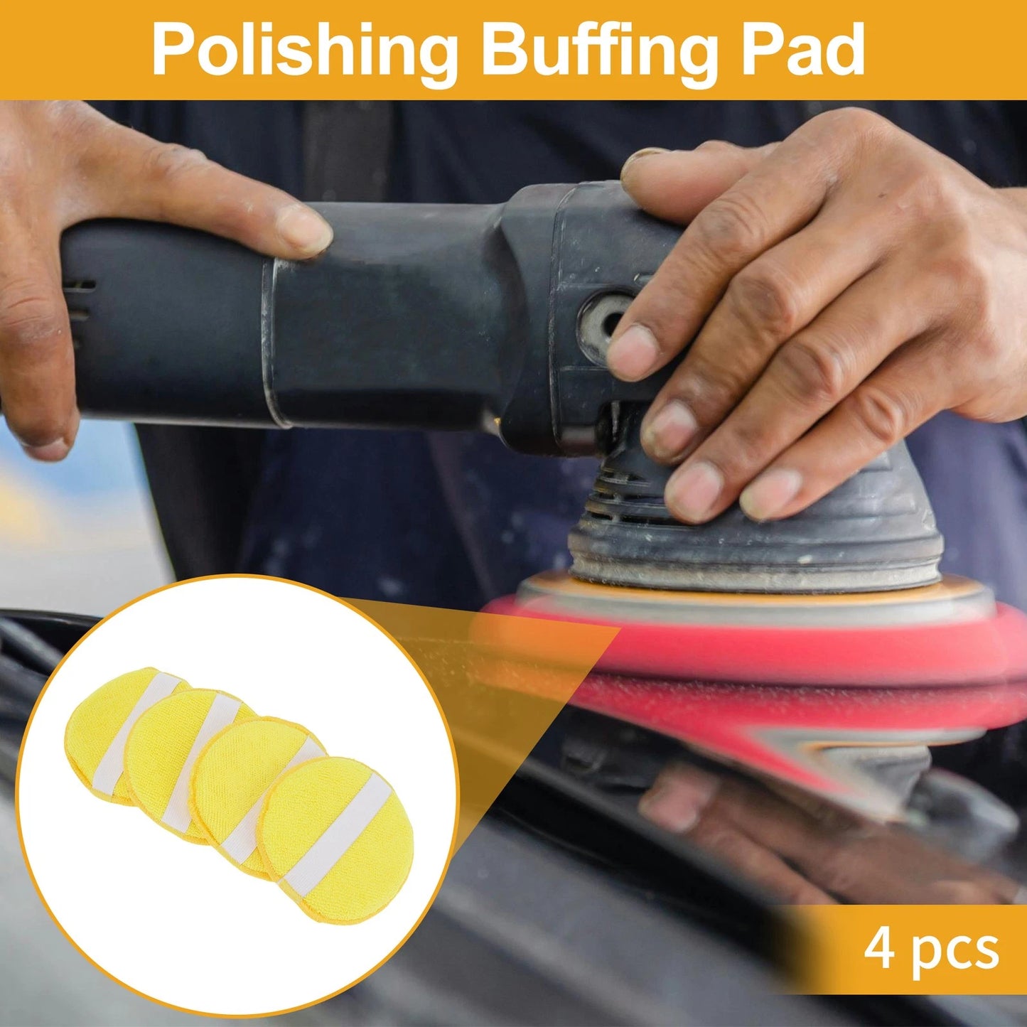 Set of 4 Polishing Buffing Pads for Auto Waxing 12.5cm Yellow