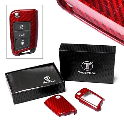 Red Carbon Fiber Key Fob Cover Case for VW Golf (2015-2018)
