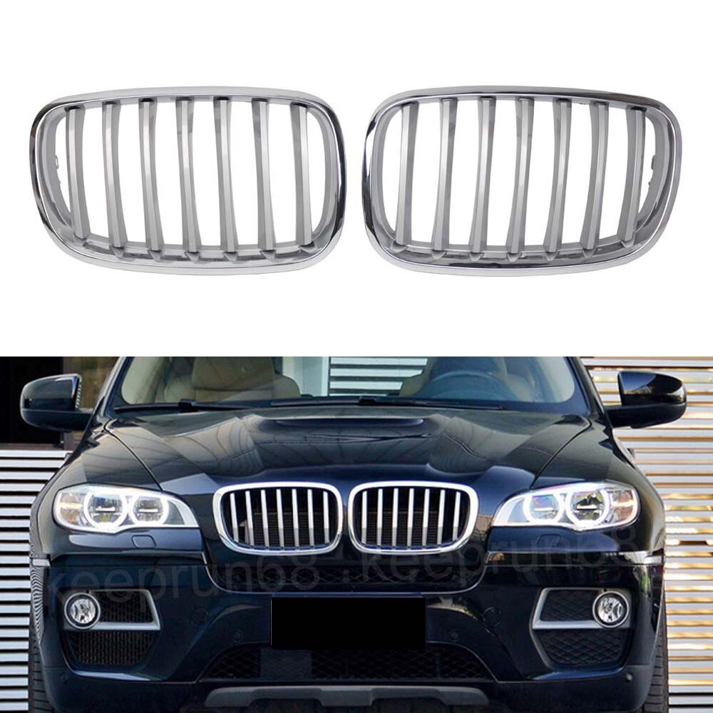 2X Chrome Front Bumper Grille for BMW X5 X6 (2007–2013)