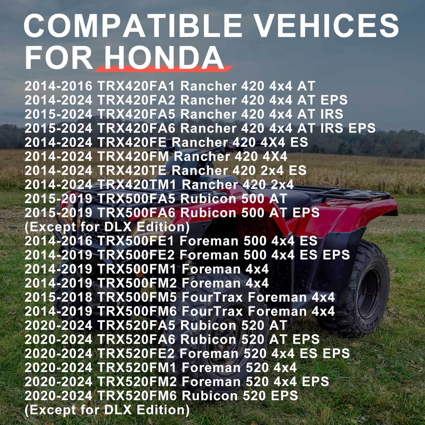 Set of 4 Wheel Center Caps for Honda Rancher 420 TRX420 (2007–2023)