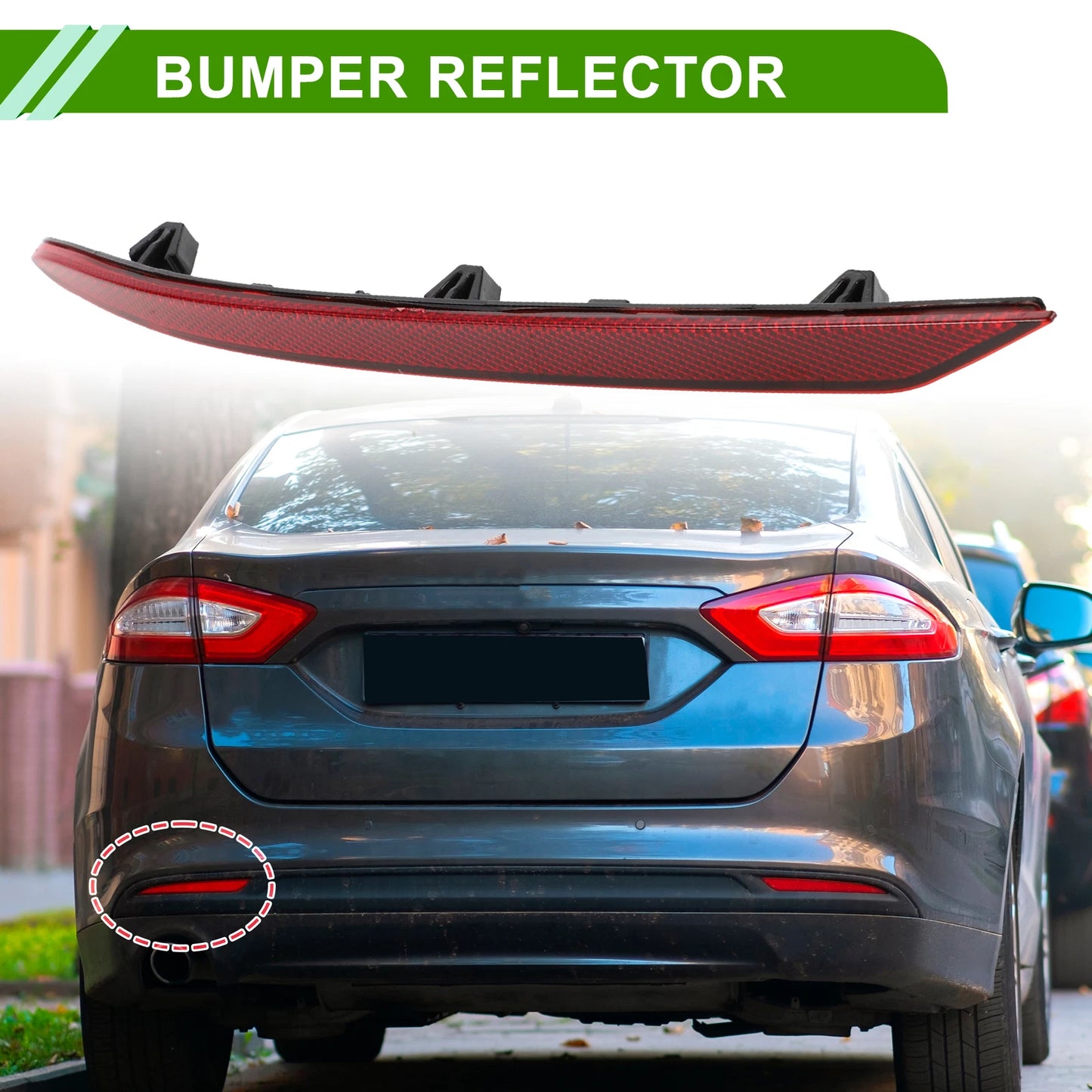 Bumper Reflector No.KS7Z13A565B for Ford Fusion (2019–2020) Red 1pc Rear Left