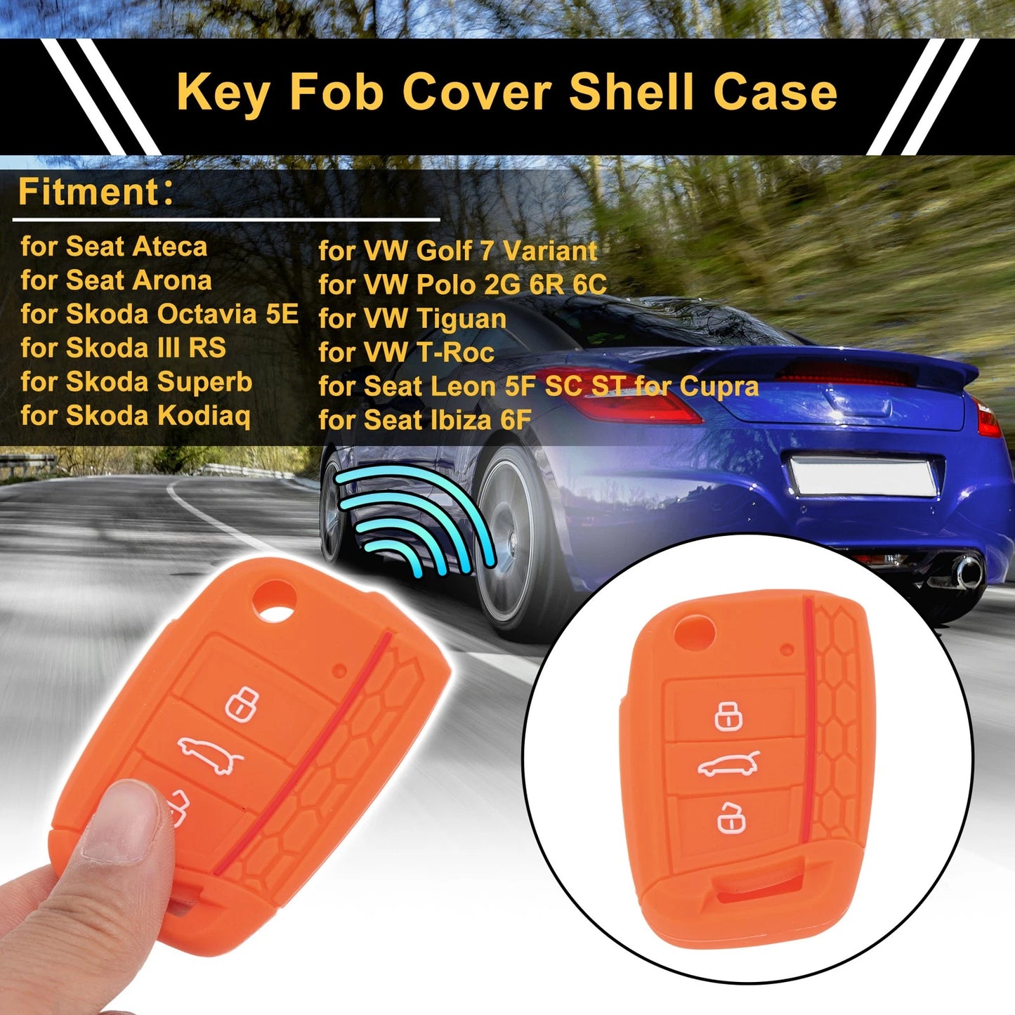 Silicone Car Key Case for VW Golf 7 (2013–2020) - 3 Buttons, Orange Red