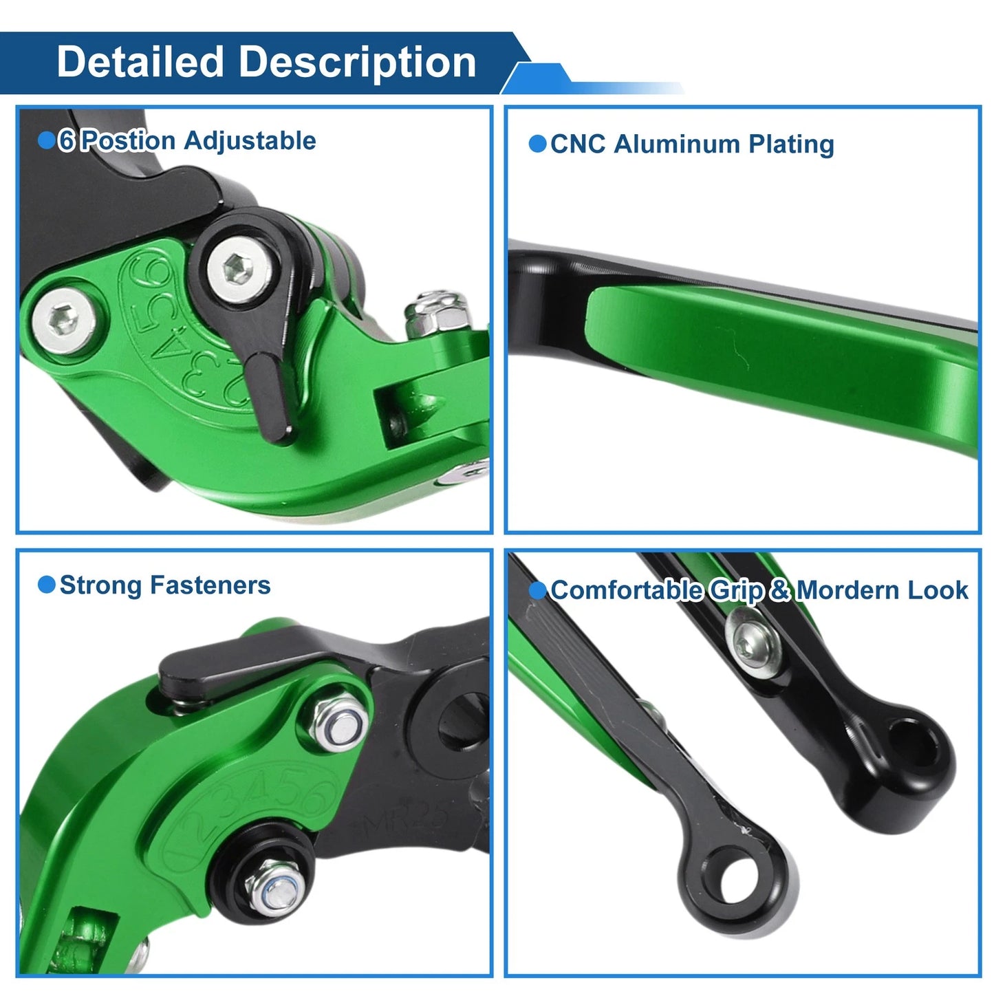 Adjustable Brake Clutch Levers for Yamaha MT125 (2014–2021) Green Black