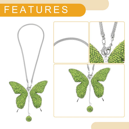 Faux Diamond Butterfly Rear View Mirror Pendant for Universal Vehicles