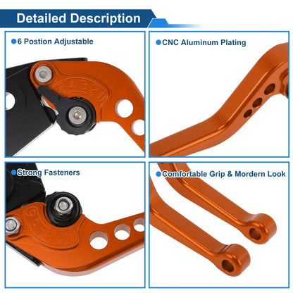 6 Position Adjustable Brake Clutch Levers for Kawasaki Z900 (2017–2024) Orange