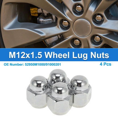 Set of 4 M12x1.5 Wheel Lug Nuts for Hyundai Accent (2007–2009) No. 52950M1000/91000201