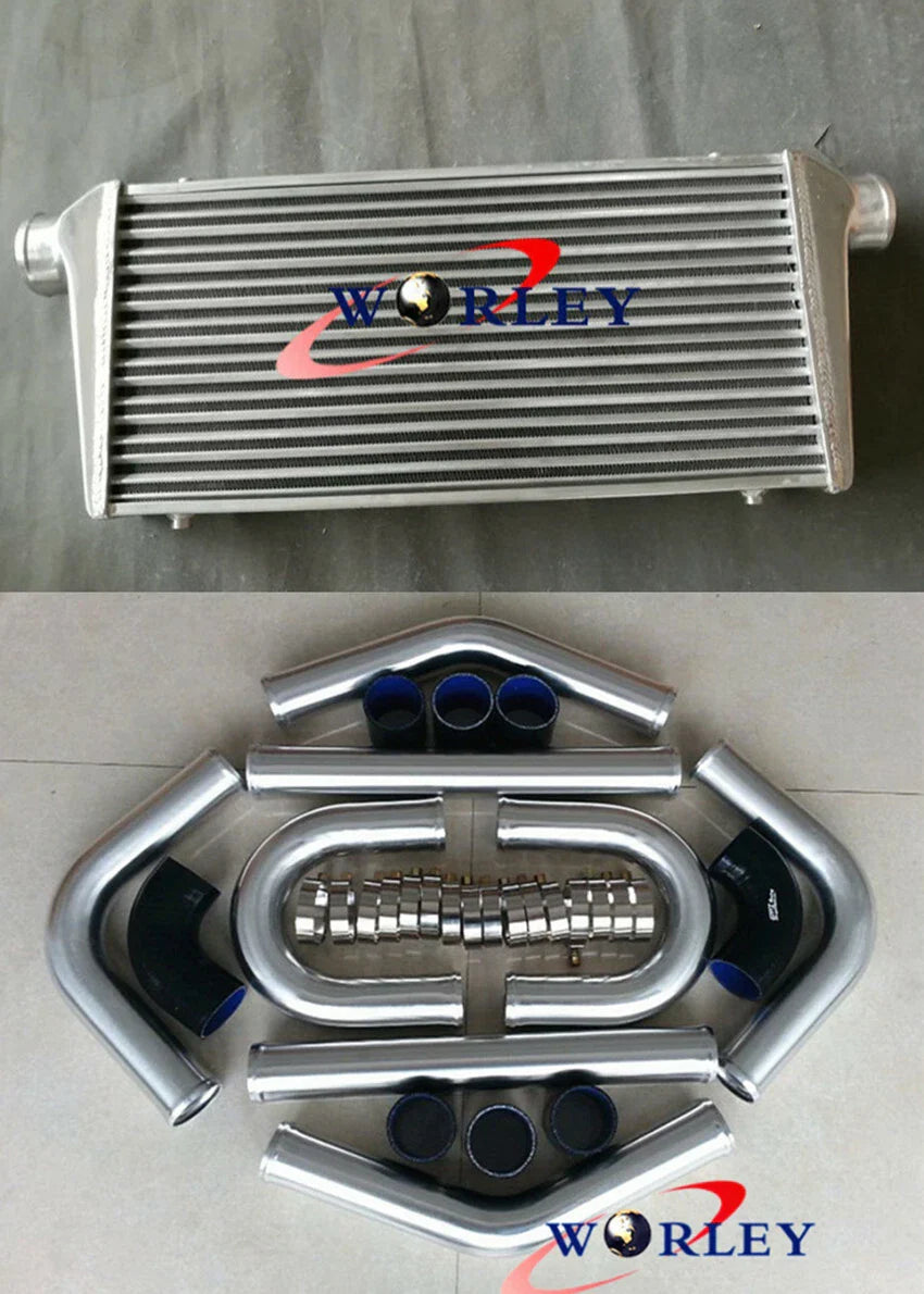 Universal Intercooler 300x600x70mm + 3" Aluminum Piping + Blue Hose Kit