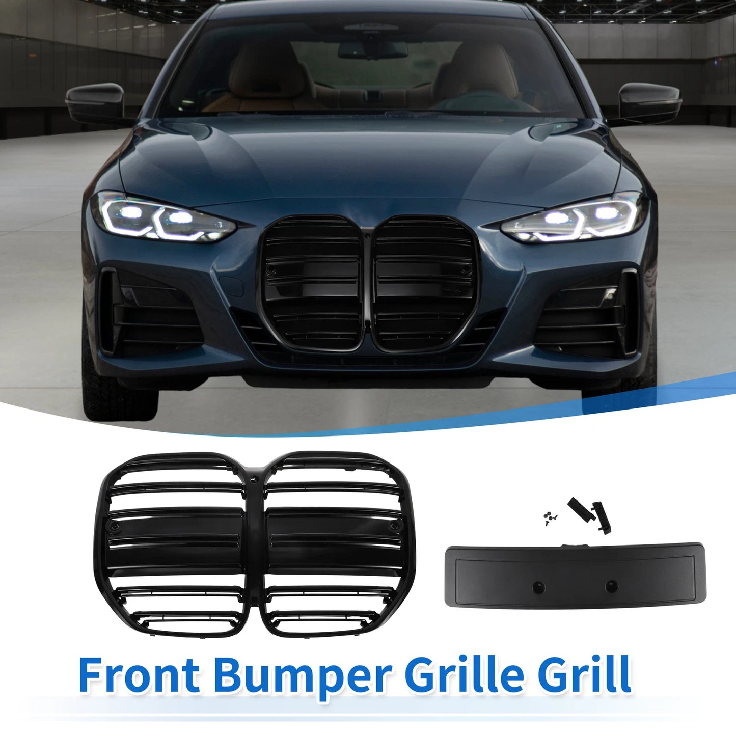 Front Upper Bumper Grille for BMW 4 Series G22 (2021–2023) Black Double Slat