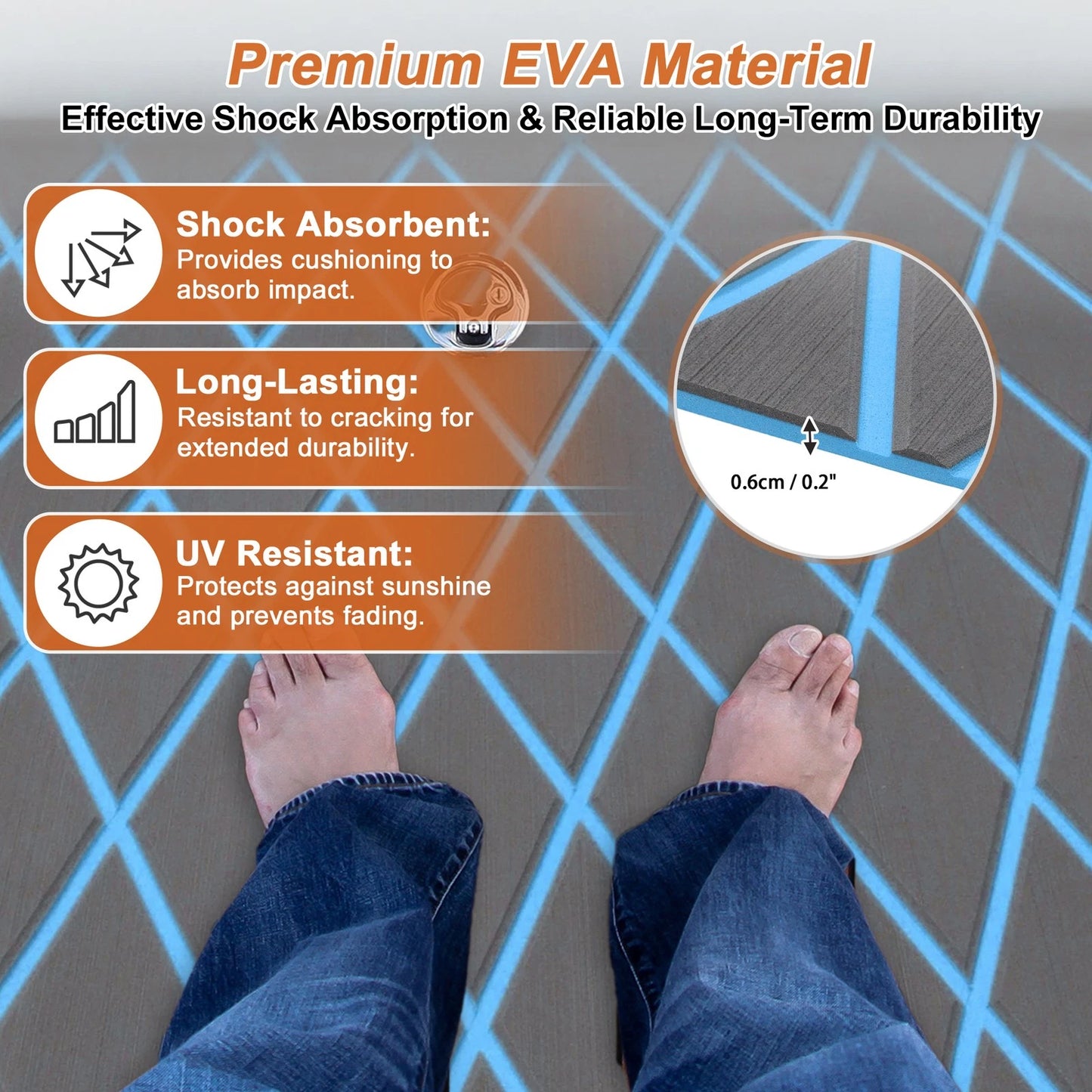 Self-Adhesive Boat Flooring Strip 96"L x 24"W Dark Gray with Blue Line