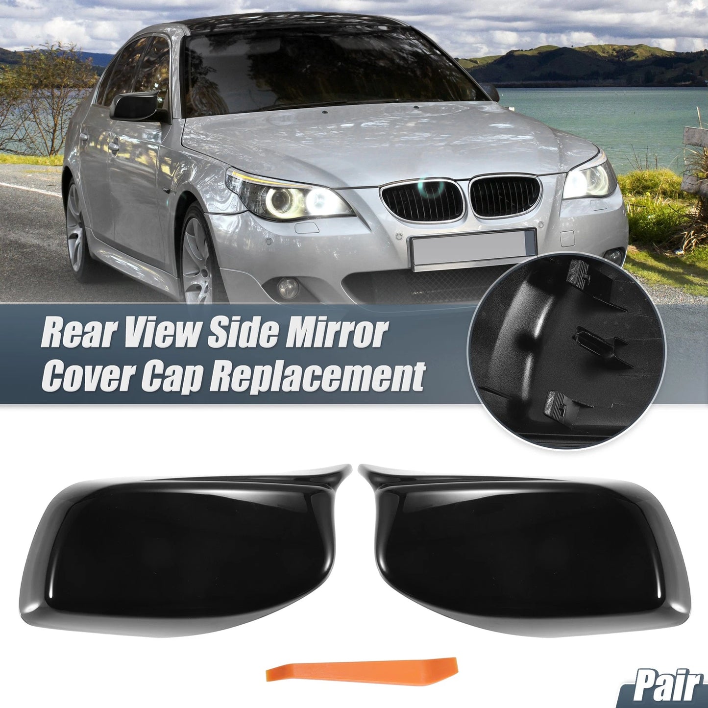 Rearview Mirror Cover Cap Gloss Black for BMW E60 E61 (2006–2010)