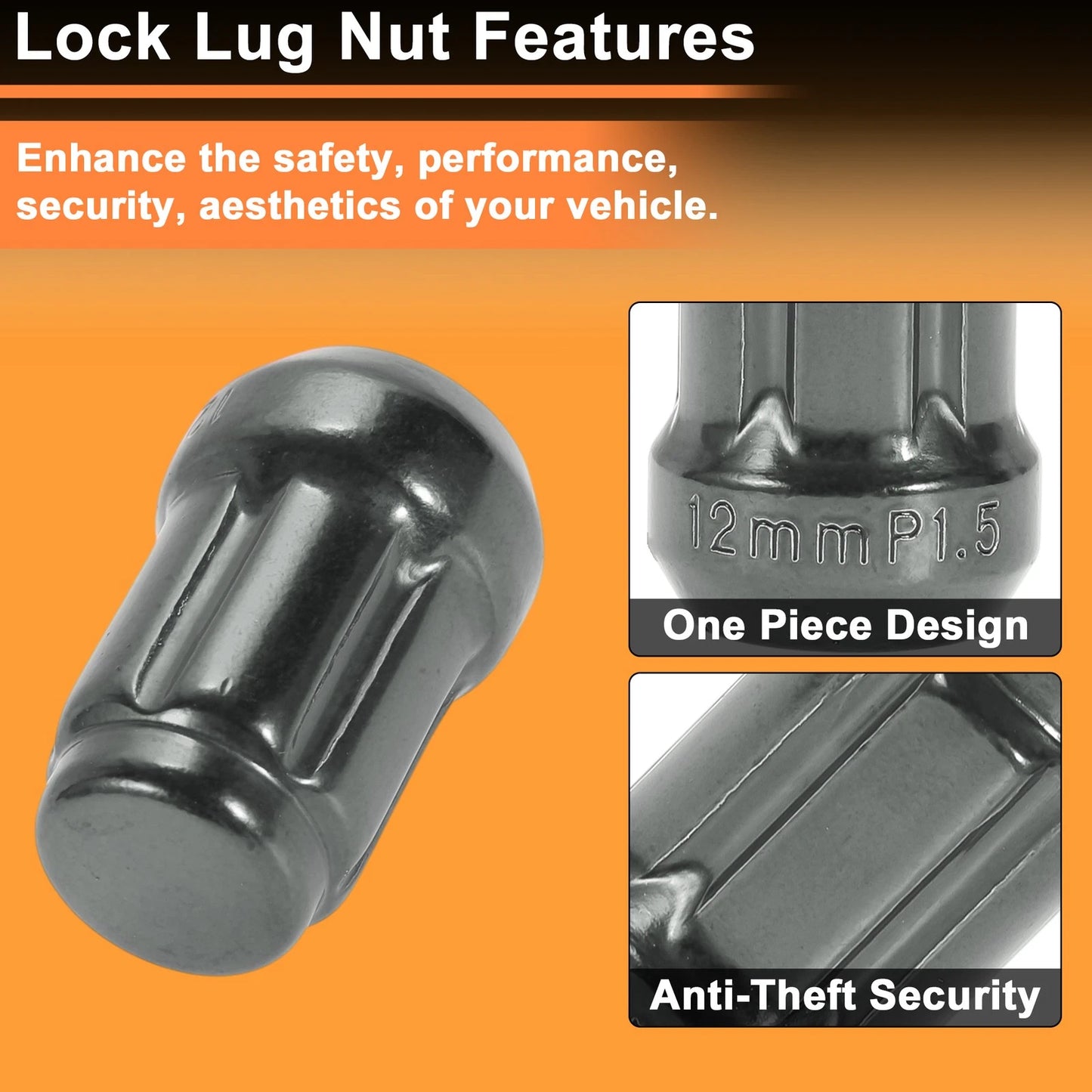 M12x1.5 Tire Wheel Locking Nut Set with 1 Socket Key for Honda Toyota