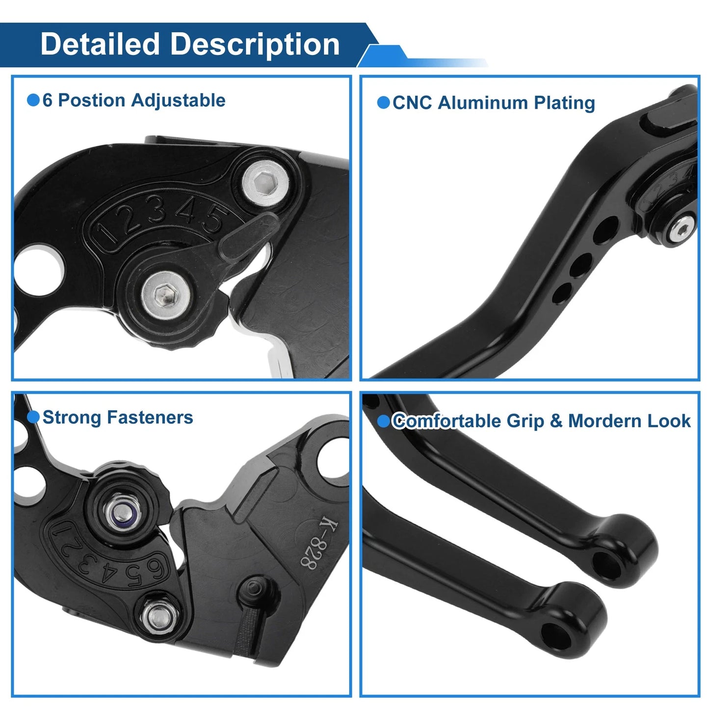 Adjustable Short Brake Clutch Levers for Kawasaki ZX6R/ZX636R/ZX6RR (2000–2004) Black
