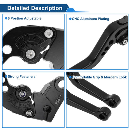 Adjustable Short Brake Clutch Levers for Kawasaki ZX6R/ZX636R/ZX6RR (2000–2004) Black