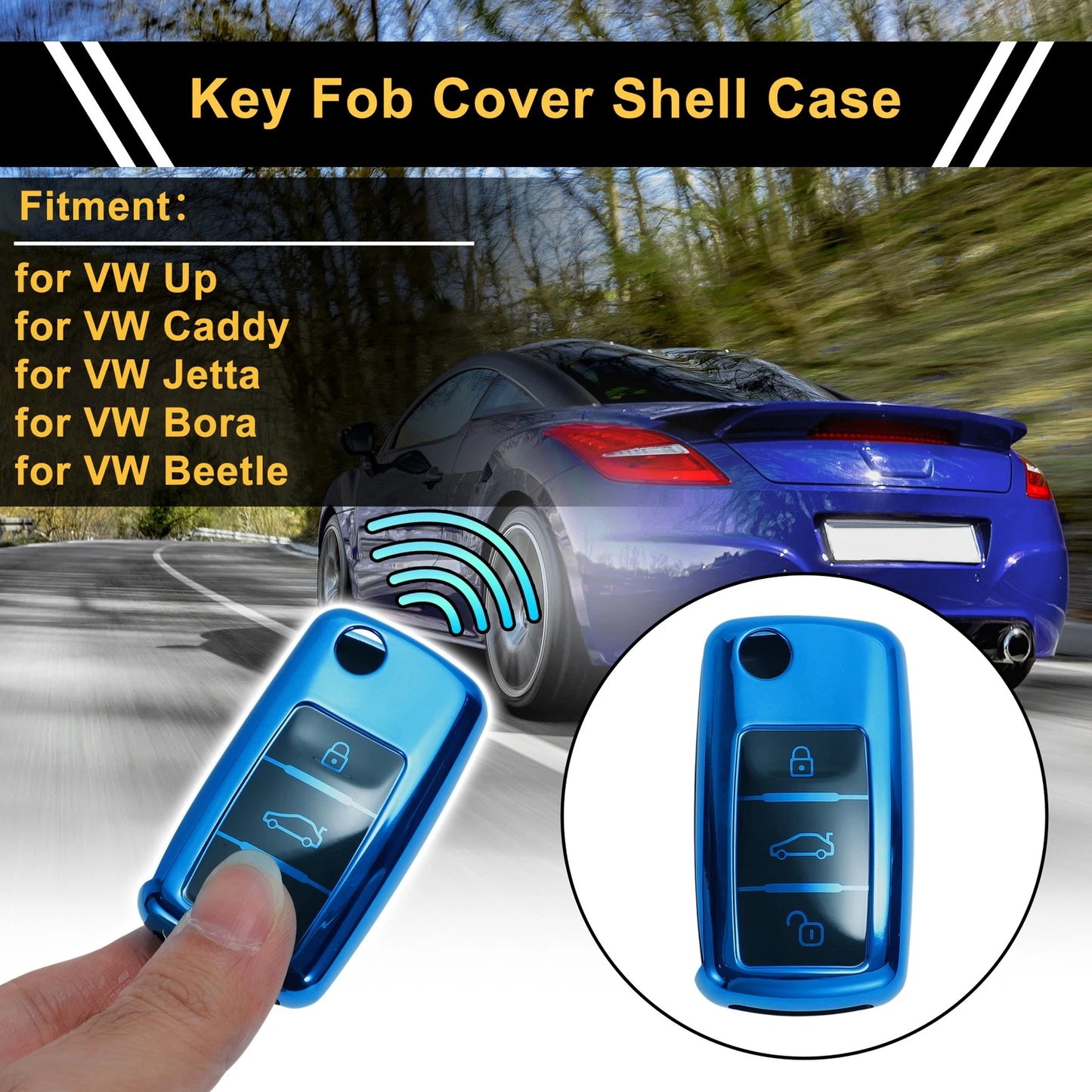 Blue TPU Car Key Case for VW Up (2011–2023) - 3 Buttons