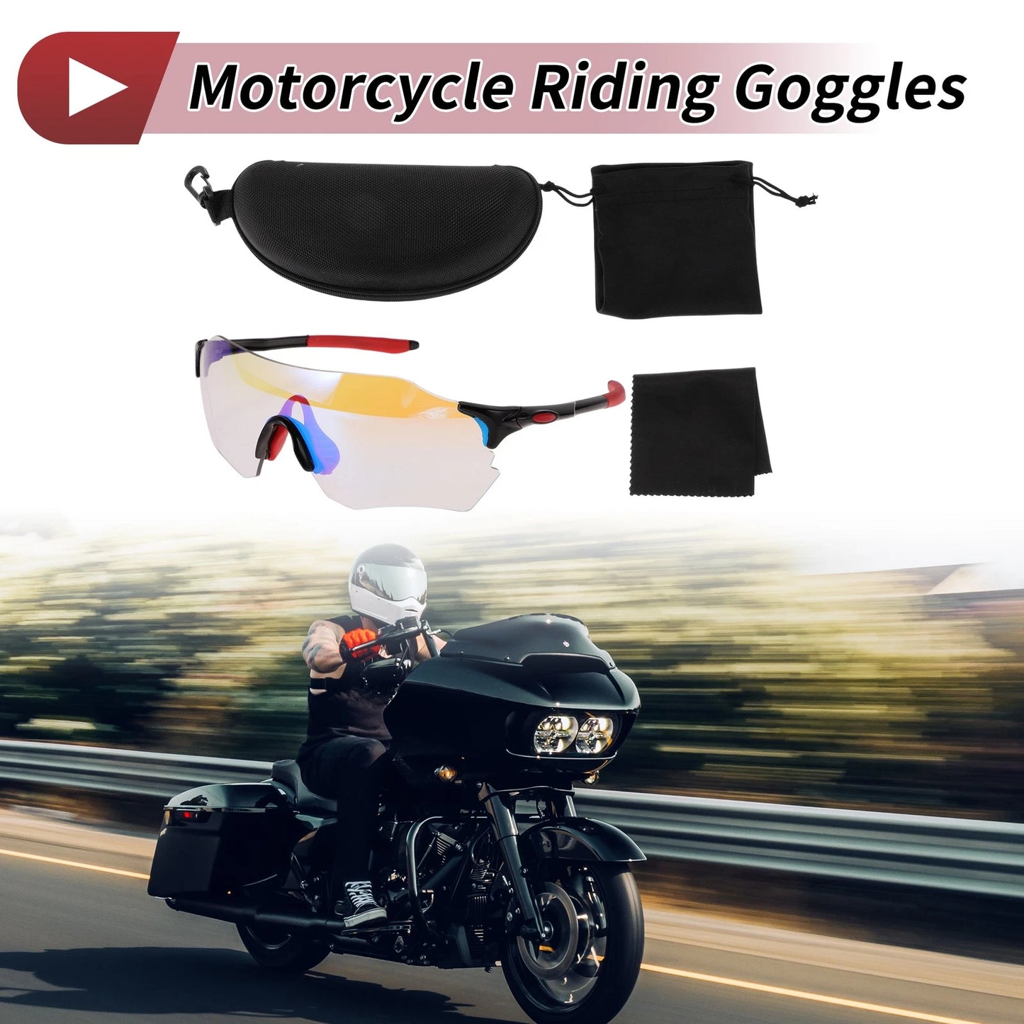 Set of 1 Motorcycle Riding Goggles for Universal Fit (Light Blue Lens)