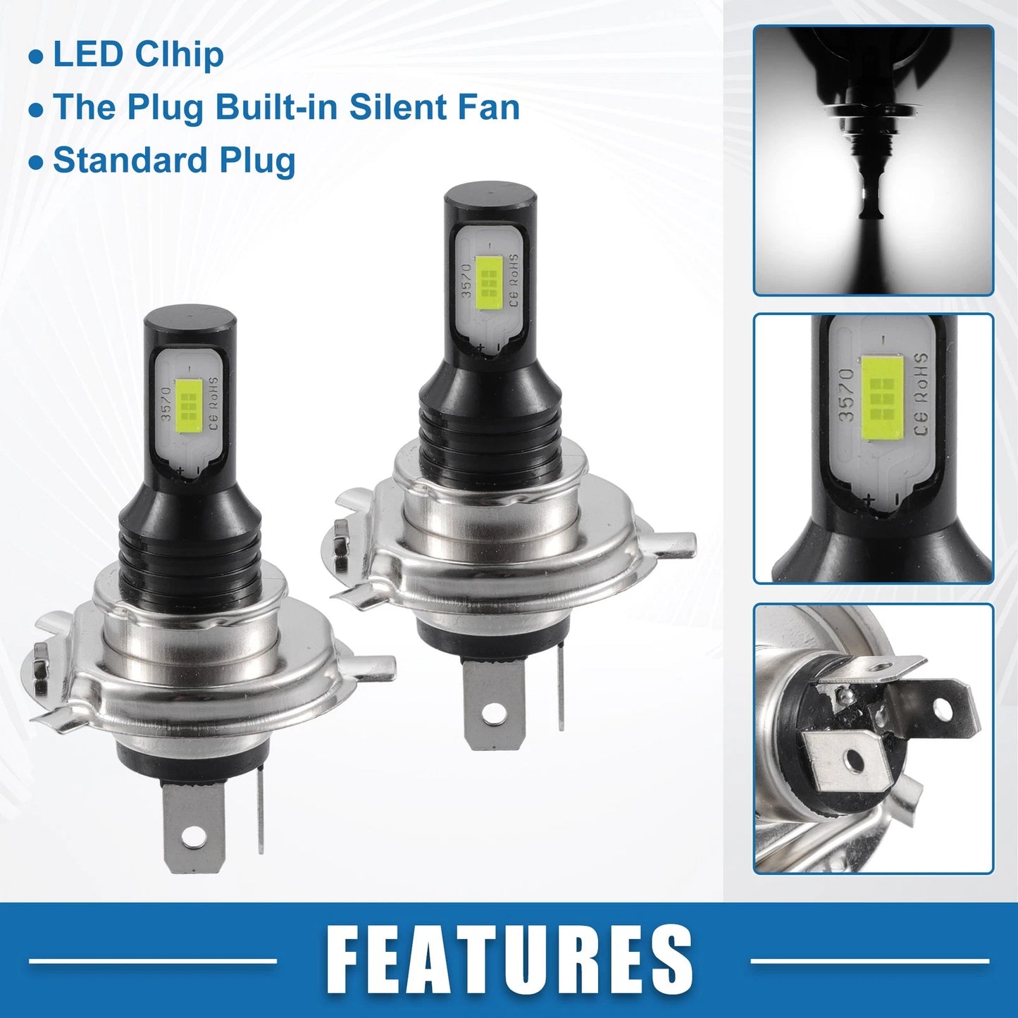 Set of 2 H4 LED Fog Light Bulbs 3570 Chips for Auto Car