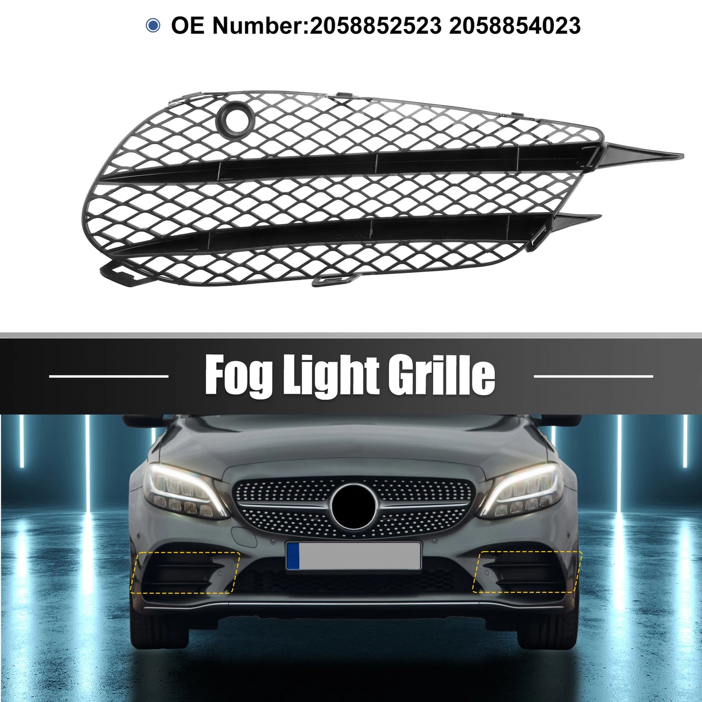 Pair Fog Light Grille Cover Trim 2058852523 for Mercedes-Benz