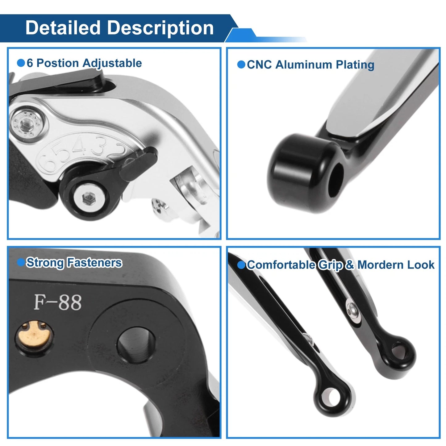 Short Long Brake Clutch Lever for Kawasaki ZX14R (2006–2023) Silver Black