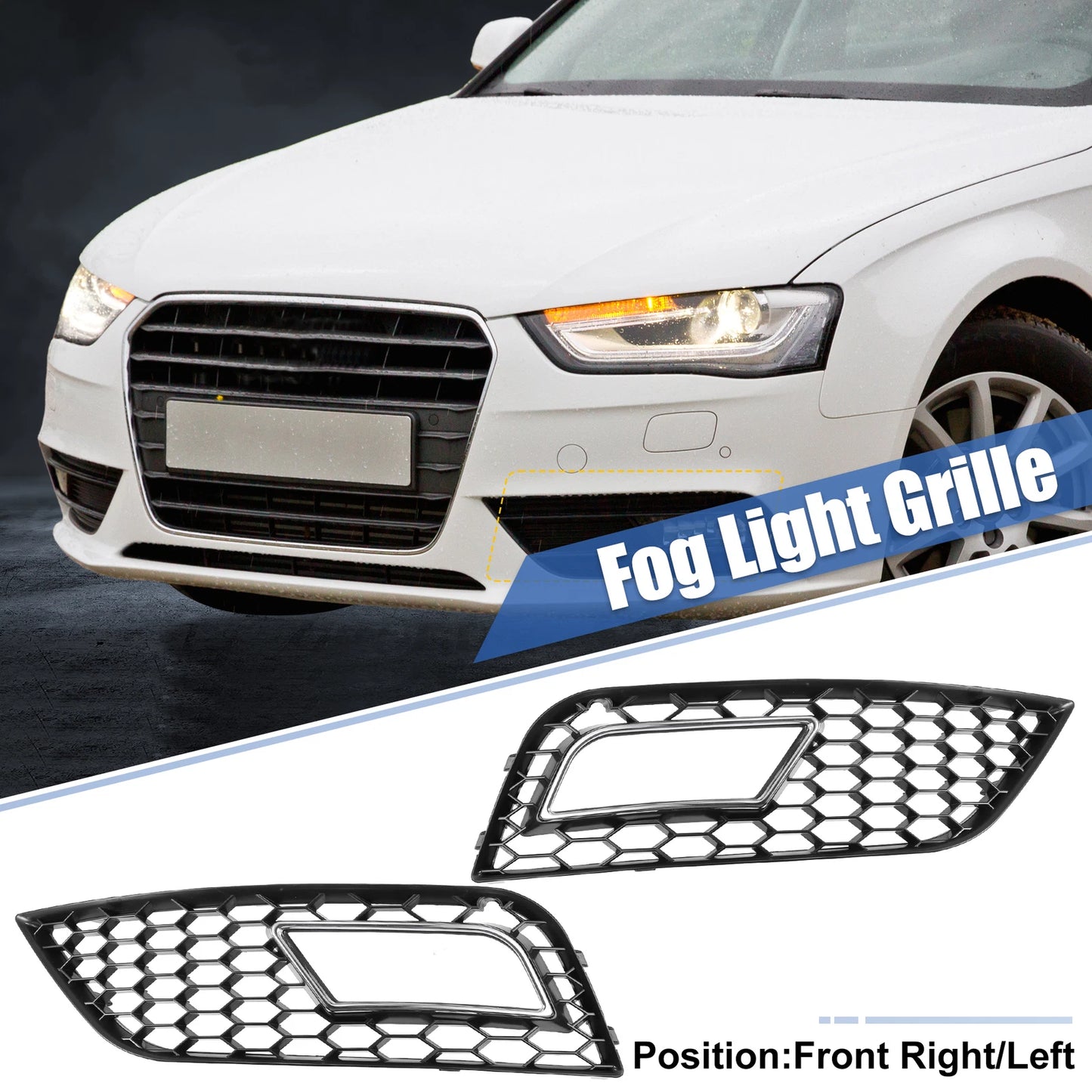 Set of 2 Front Bumper Fog Light Mesh Grille Covers for Audi A4 B8.5 (2013–2016) Chrome