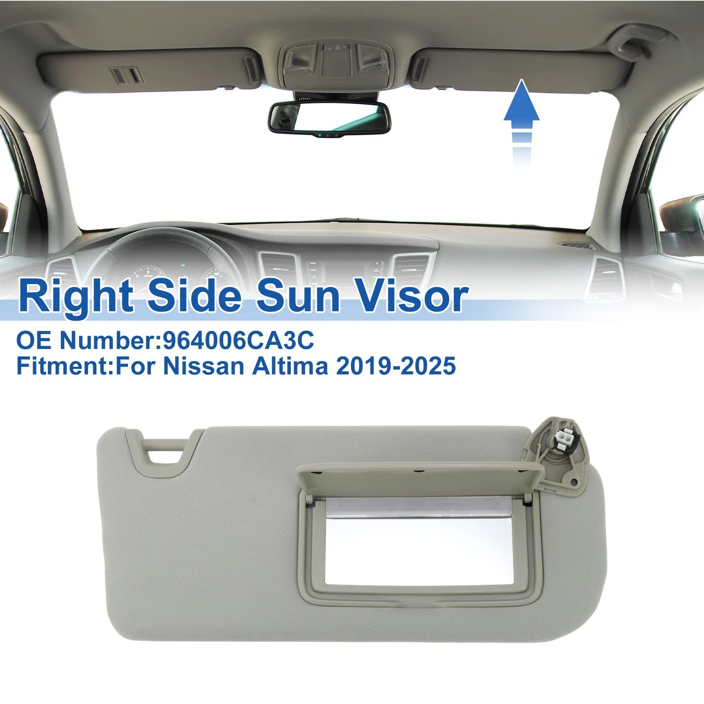 Right Side Sun Visor for Nissan Altima (2019–2025) Replaces 964006CA3C Grey