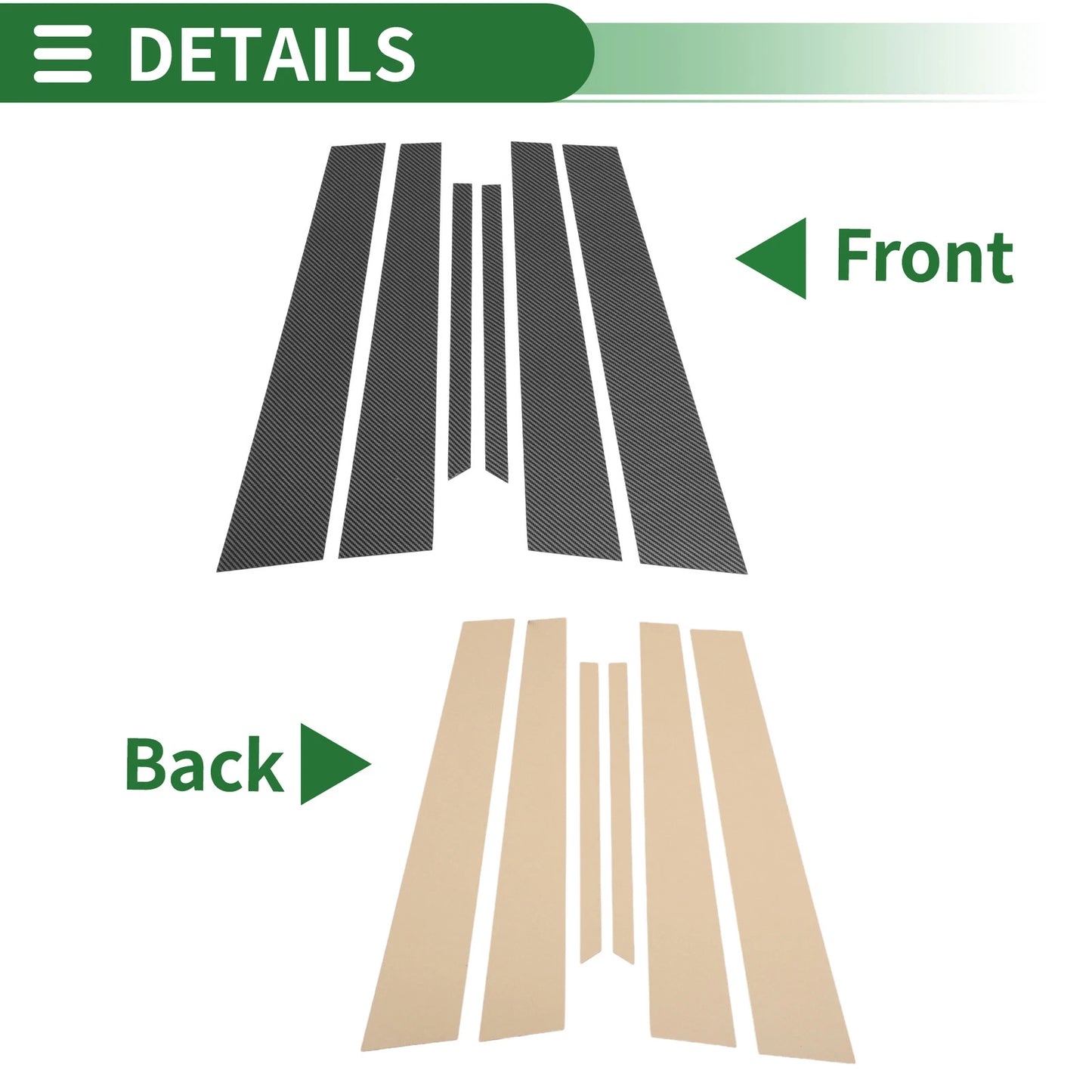Set of 6 Door Pillar Window Trim for Honda Accord (2003–2007) Black Carbon Fiber