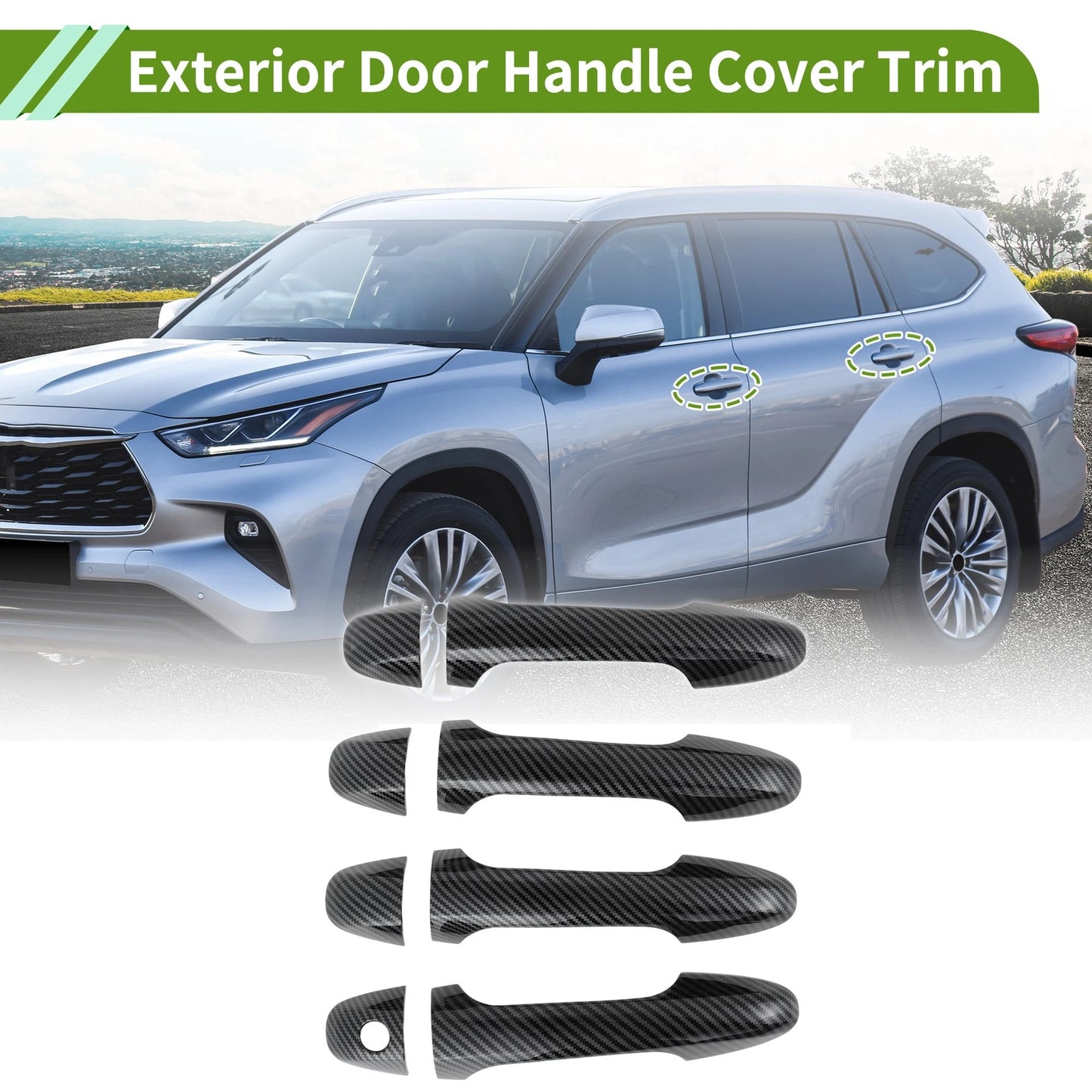 Exterior Door Handle Cover Trim for Toyota Highlander (2015–2019) Carbon Fiber Black